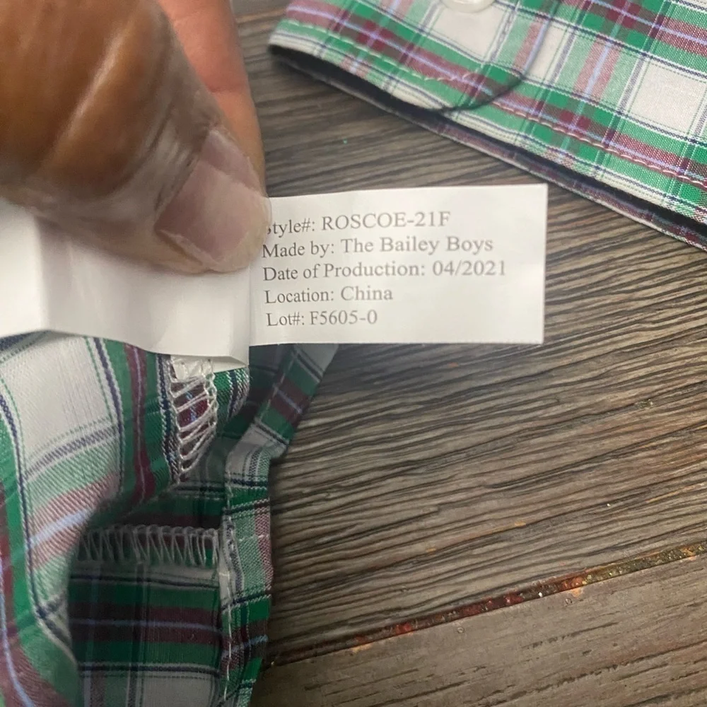 J.Bailey Roscoe plaid stripe long sleeve button down boy shirt green white plaid